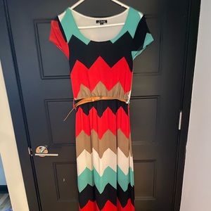 Chevron ankle dress with belt